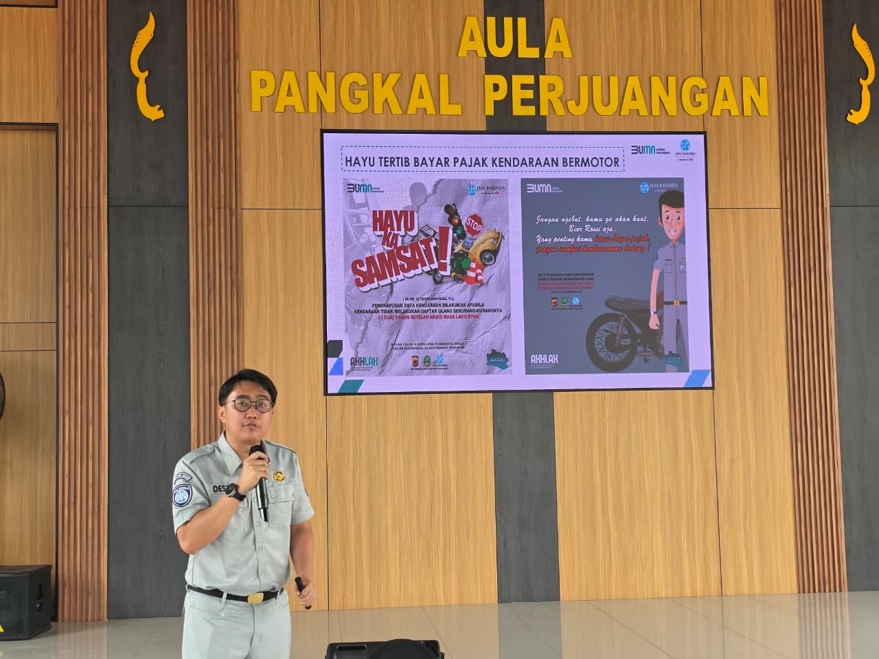 Jasa Raharja Karawang Sosialisasikan Safety Riding dan Kepatuhan Pembayaran Pajak Kendaraan Bermotor di Subdenpom Karawang